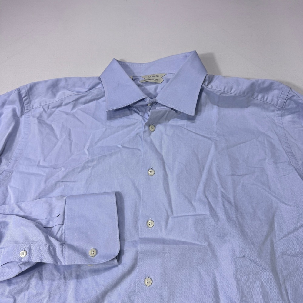 Suitsupply Mens Light Blue Cotton Two Ply Dress Shirt Size 18 46 Business